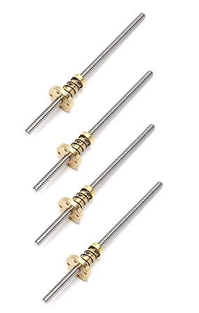 INVENTO 4Pcs 500mm (0.5mtr) Trapezoidal lead screw T8 8mm pitch 2mm ...