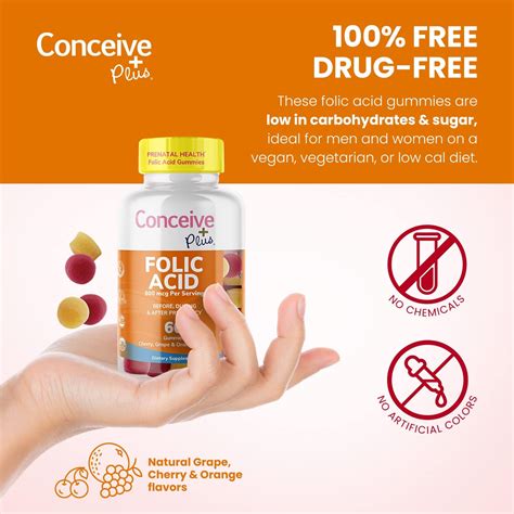 Buy CONCEIVE PLUS Folic Acid Gummies - 800mcg Folate Supplement for ...