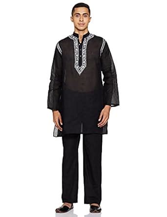 Buy Exotic India Men's Cotton Achkan Kurta Pyjama (SPC56_Black_48) at ...