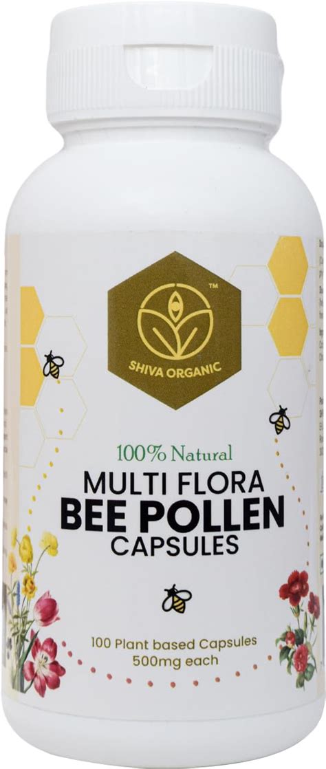 Shiva Organic Multiflora Bee Pollen Capsules - 100% Pure Natural ...
