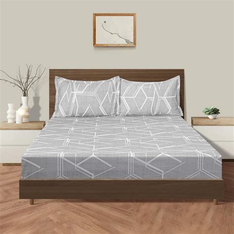 Buy SWAYAM Urban Geometry 250TC Cotton Satin Queen Bedsheet Set from ...