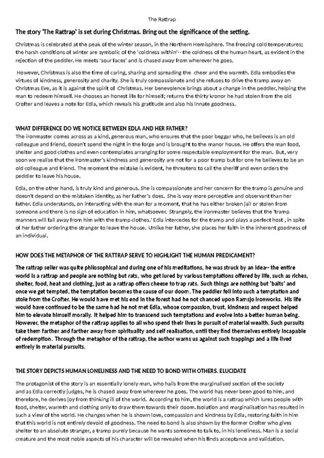 The Rattrap - nil - The Rattrap The story 'The Rattrap' is set during ...