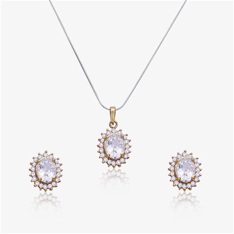 Pure Silver American Diamond Pendant Set for Elegant Look