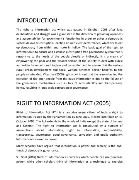 Right TO Information - INTRODUCTION The right to information act which ...