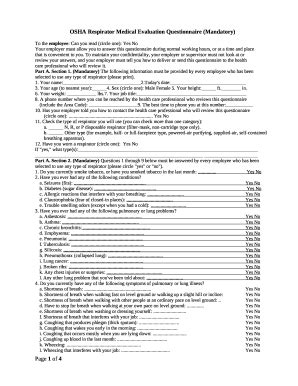 2020-2026 Form LSU OSHA Respirator Medical Evaluation Questionnaire ...