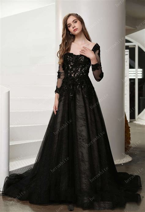 Black wedding dresses with lace sleeves 60 photos - Vianawedding.com