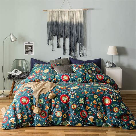 Amazon.com: SUSYBAO Colorful Floral Duvet Cover Queen 100% Cotton ...