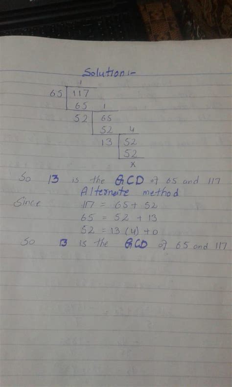 Find the H.C.F. 65 and 117 using Euclid's division algorithm - Brainly.in