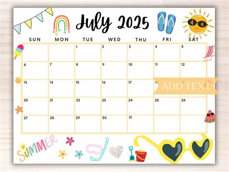 Summer 2025 Printable Calendars