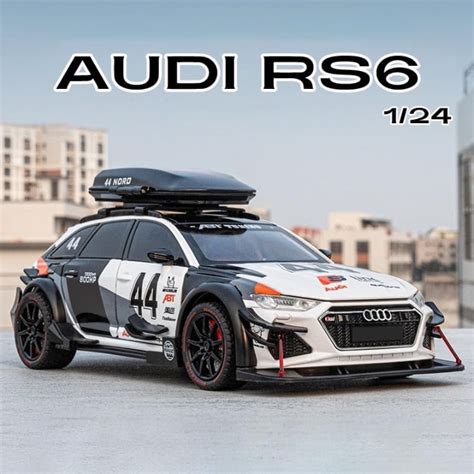 Audi RS6 Avant with Roof Rack White Grey 1:24 Scale Die-cast Pull Back ...