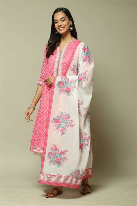 Pink Cotton Anarkali Kurta Palazzo Suit Set