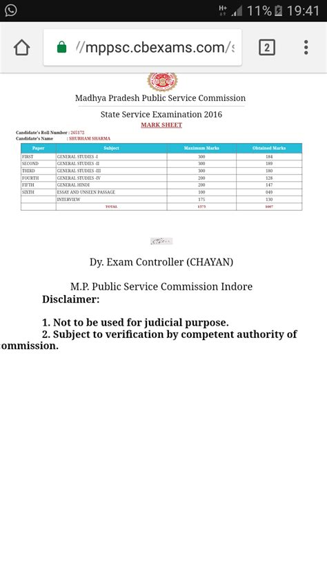 Image result for MPPSC Topper Marksheet