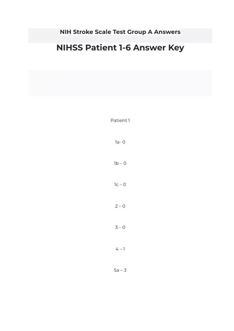 NIH Stroke Scale Test Group A Answers/ NIHSS Patient 1-6 Answer Key ...