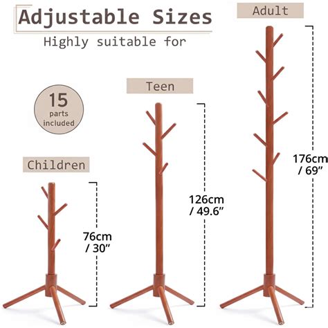 STANSY Wooden Tree Design Coat Rack Stand with Multiple Hooks & Stable ...