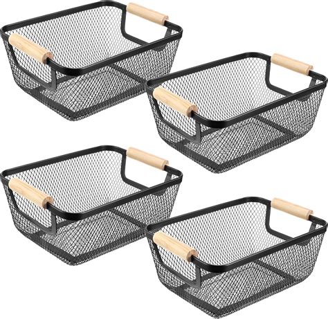 Ziliny 4 Pcs Metal Wire Basket with Wooden Handles Mesh India | Ubuy