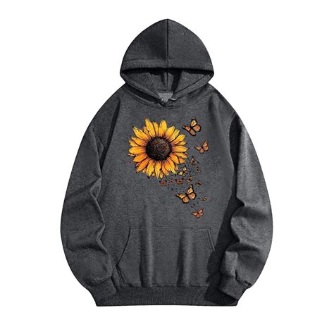 Fartey Womens Graphic Hoodies Cute Sunflower Print Hoodie Unisex ...