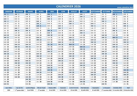 Calendrier 2026 à imprimer