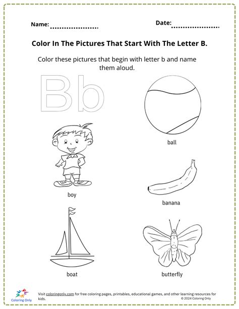 Color In The Pictures That Start With The Letter B