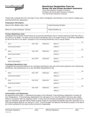 Beneficiary Designation Form for Group Life and Accident Insurance ...