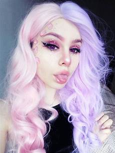 Half Hair Color by Half Pink And Half Lavender Color Wavy Synthetic Lace Half Hair Color