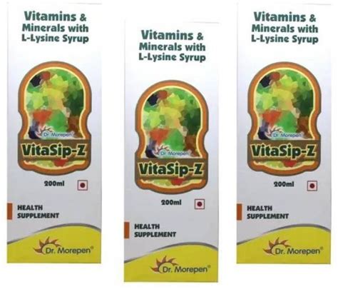 Dr. Morepen VitaSip-Z Vitamin & Minerals with L-Lysine Syrup Mix Fruit ...