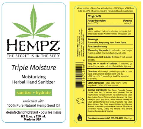 HEMPZ TRIPLE MOISTURE MOISTURIZING HERBAL HAND SANITIZER