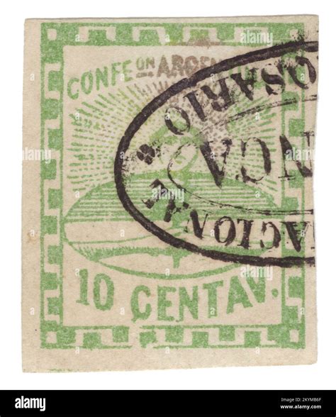 ARGENTINA - 1858 May 1: 10 centavos green postage stamp depicting Coat ...