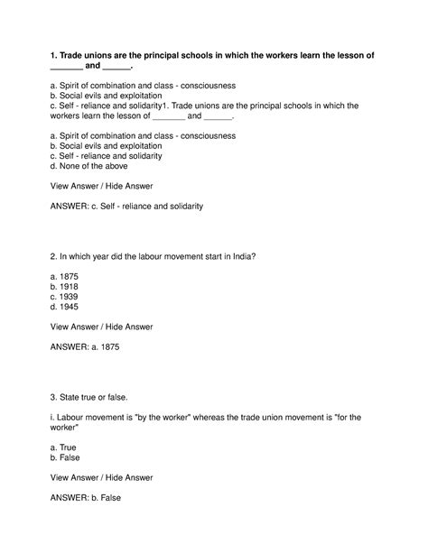 Labour law mcq 2FOR EXAMS AND ONLINE ENTRANCE - 1. Trade unions are the ...