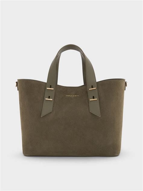 Deep Olive Shania Recycled Suede Tote Bag - Deep Olive - CHARLES & KEITH IN