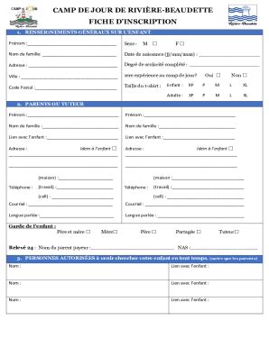 Remplissable En Ligne CAMP DE JOUR DE RIVIRE-BEAUDETTE FICHE D ...