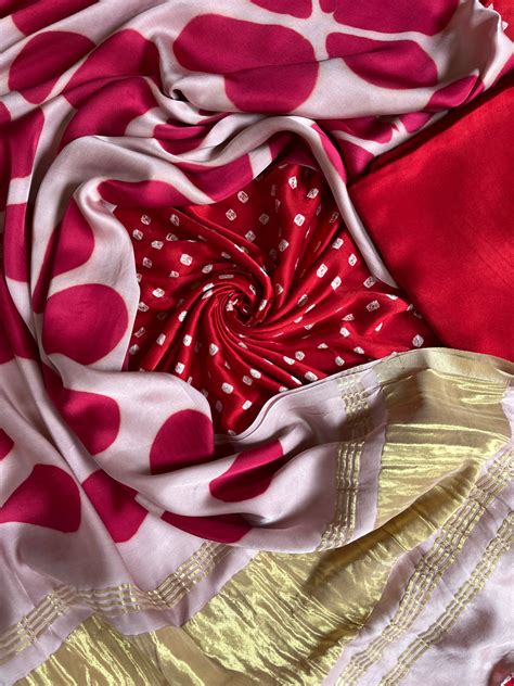 PIHU :Handmade Designer Bandhnai- Clamp Modal Silk 3 Piece Suit Set ...