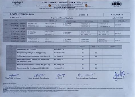 Polytechnic Computer Engineering Academic Calendar/Time Table