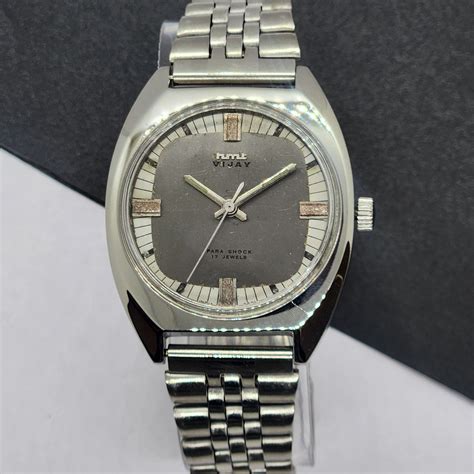 Vintage Original HMT Vijay Hand Winding 17 Jewels Gray Face Silver Bra ...