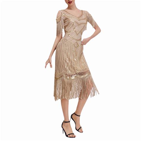 Bouanq Cocktail Dress 1920s Flapper Dress Long Fringe Dress Roaring 20s Sequin Beaded Dress ...