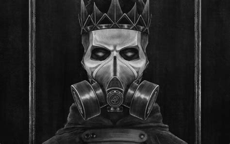Download wallpaper 1920x1200 gas mask, crown, skull, king, art, black ...