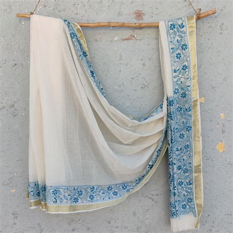 SUI DHAGA - Pure Bengal Mul Cotton Handmade Kaatha Work Saree Cream ...