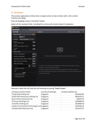 Eikon Refinitiv Excel Basics 的图像结果