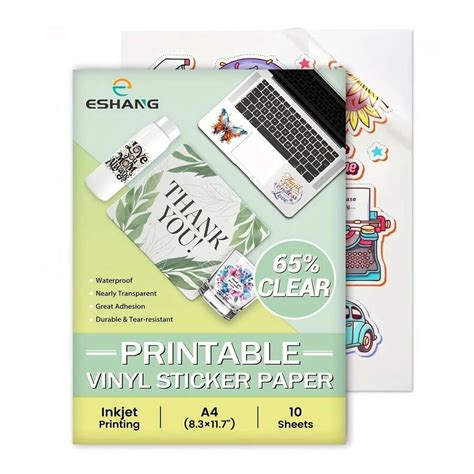 10 Sheets A4 Size Semi-Transparent Printable Vinyl Sticker Paper, 8.3 X ...