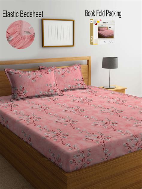 Klotthe Multicolor Floral 400 TC Pure Cotton Fitted Double Bedsheet Se ...