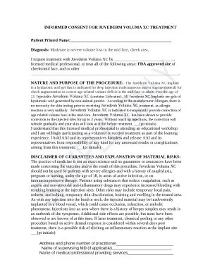 INED CONSENT FOR JUVEDERM VOLUMA XC TREATMENT Doc Template | pdfFiller