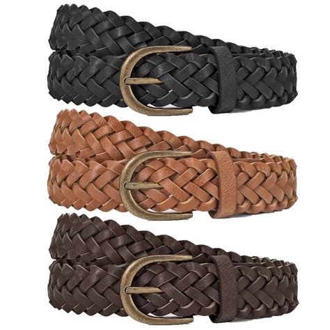 JASGOOD 3 Pack Women's Braided Leather Belts for Jeans, Pants, Dresses ...
