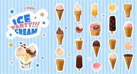 Ice cream realistic composition with set of various candy buckets ...