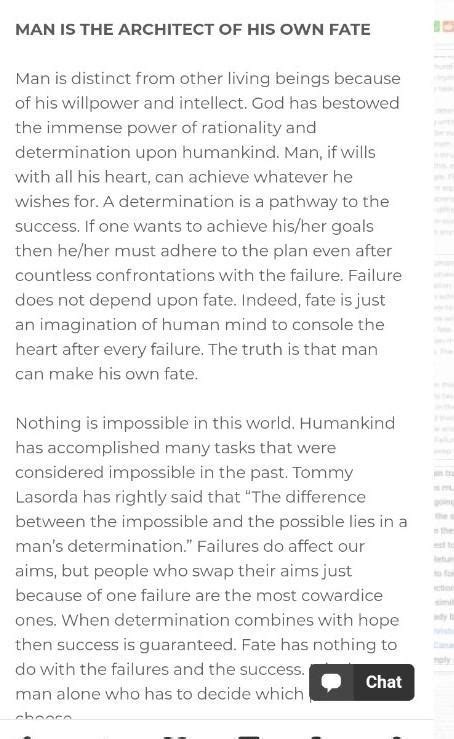 one minute speech on man is the architect of his own fate - Brainly.in