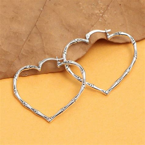 LeCalla - Buy 925 sterling silver rhodium plated heart bamboo hoop ...