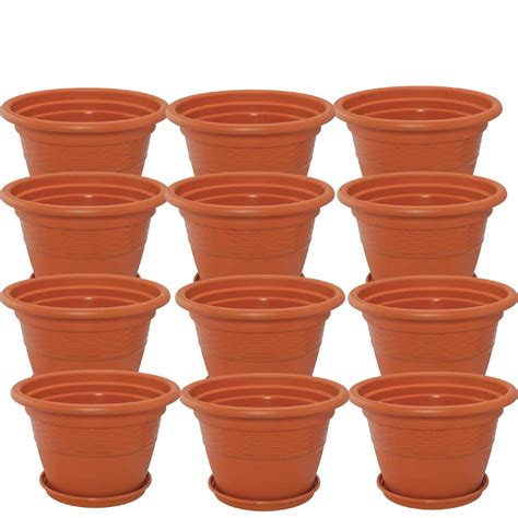 Raksh Plastic Planter Pots with Bottom Tray, 10 inch, 12 Pieces ...