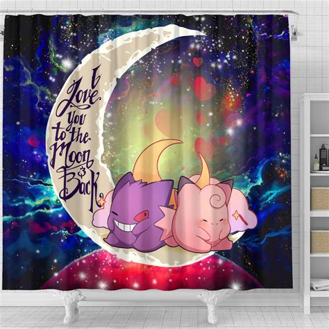 Gengar And Clefable Cute Love You To The Moon Galaxy Shower Curtain
