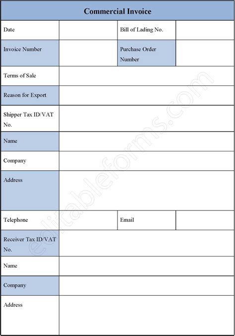 Image result for Commercial Invoice Form