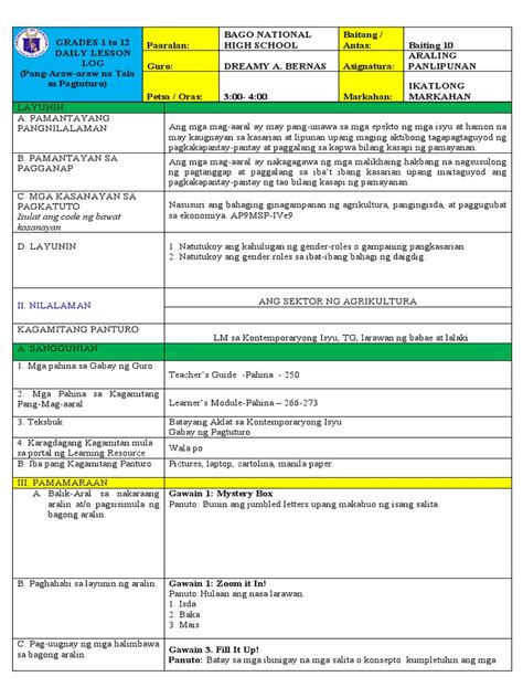 Image result for Lesson Plan for Cot Printable