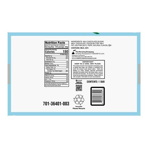 Hershey Milk Chocolate Bar Nutrition Facts