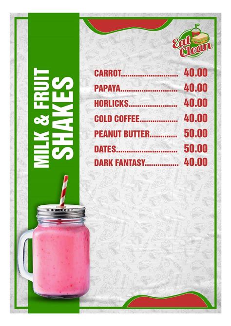 Menu at Eat Clean, Chennai